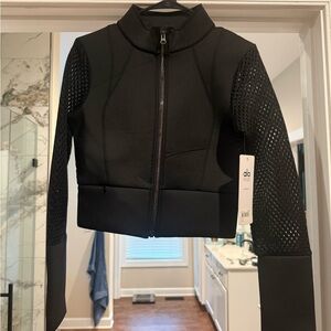 ALO Yoga Black Mesh Sleeve Bomber Jacket